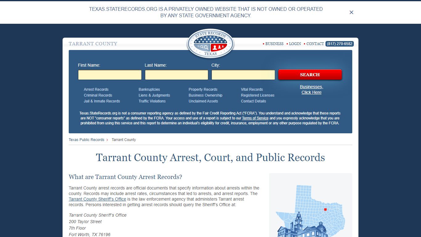 Tarrant County Arrest, Court, and Public Records